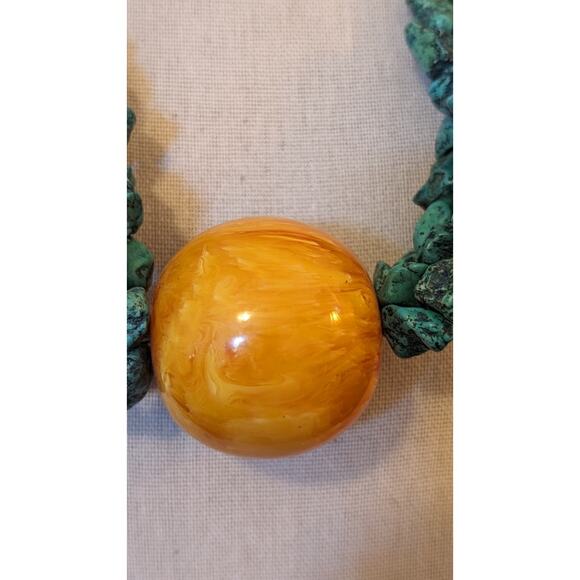 Blue Green Stone Five Strand Butterscotch Ball Bead Necklace W/ Hook Clasp - Picture 8 of 9